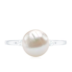 Solitaire Freshwater Pearl Engagement Ring with Diamond