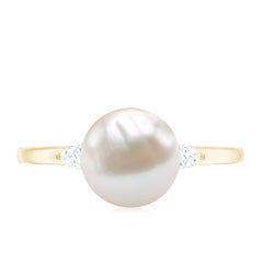 Solitaire Freshwater Pearl Engagement Ring with Diamond