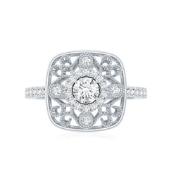 Moissanite Statement Engagement Ring with Milgrain Detailing