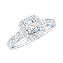 Moissanite Round Halo Engagement Ring with Certificate