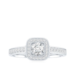 Moissanite Round Halo Engagement Ring with Certificate
