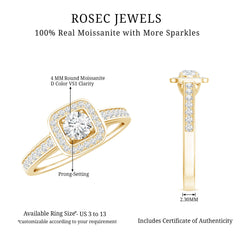 Moissanite Round Halo Engagement Ring with Certificate