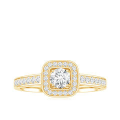Moissanite Round Halo Engagement Ring with Certificate