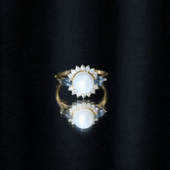 Handpicked Pearl Art Deco Engagement Ring with Topaz and Moissanite