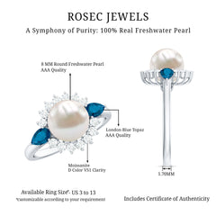 Handpicked Pearl Art Deco Engagement Ring with Topaz and Moissanite