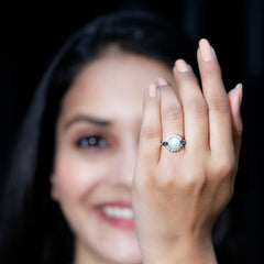 Handpicked Pearl Art Deco Engagement Ring with Topaz and Moissanite