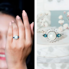 Handpicked Pearl Art Deco Engagement Ring with Topaz and Moissanite