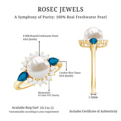Handpicked Pearl Art Deco Engagement Ring with Topaz and Moissanite