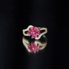 Real 1.8 Carat Ruby Flower Engagement Ring with Diamond Split Shank