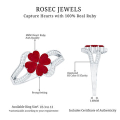 Real 1.8 Carat Ruby Flower Engagement Ring with Diamond Split Shank
