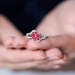 Real 1.8 Carat Ruby Flower Engagement Ring with Diamond Split Shank