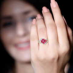 Real 1.8 Carat Ruby Flower Engagement Ring with Diamond Split Shank