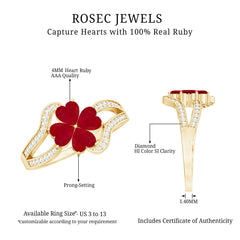 Real 1.8 Carat Ruby Flower Engagement Ring with Diamond Split Shank