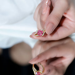 Real 1.8 Carat Ruby Flower Engagement Ring with Diamond Split Shank