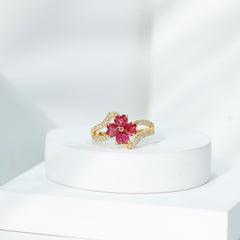 Real 1.8 Carat Ruby Flower Engagement Ring with Diamond Split Shank