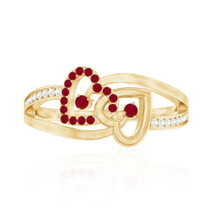 Natural Ruby Double Heart Promise Ring for Women