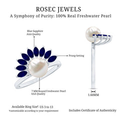 Freshwater Cultured Pearl Floral Inspired Cocktail Ring with Blue Sapphire