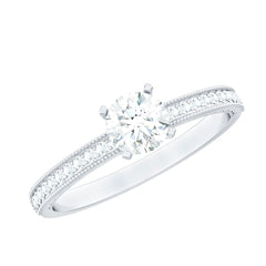 0.75 CT Zircon Gold Beaded Solitaire Promise Ring