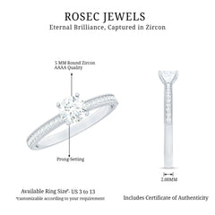 0.75 CT Zircon Gold Beaded Solitaire Promise Ring