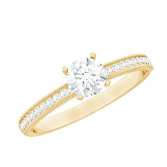 0.75 CT Zircon Gold Beaded Solitaire Promise Ring