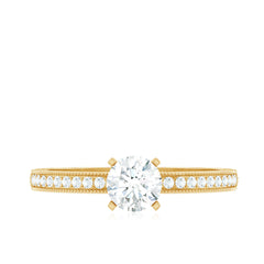 0.75 CT Zircon Gold Beaded Solitaire Promise Ring