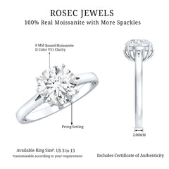 8 MM Round Cut Moissanite Engagement Ring with Milgrain Detailing