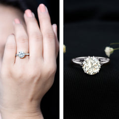 8 MM Round Cut Moissanite Engagement Ring with Milgrain Detailing