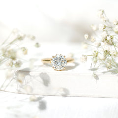 8 MM Round Cut Moissanite Engagement Ring with Milgrain Detailing