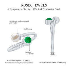Toi et Moi Emerald and Freshwater Pearl Ring in Gold