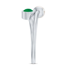 Toi et Moi Emerald and Freshwater Pearl Ring in Gold