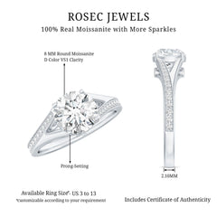 Round Moissanite Solitaire Engagement Ring with Split Shank