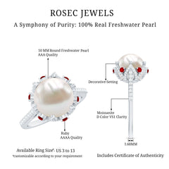 Freshwater Pearl and Created Ruby Cocktail Ring with Moissanite Accent