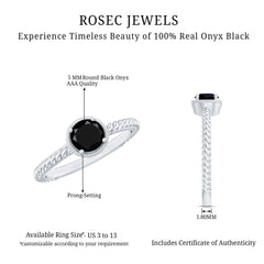 Solitaire 6MM Black Onyx Engagement Ring with Twisted Rope Design