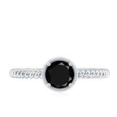 Solitaire 6MM Black Onyx Engagement Ring with Twisted Rope Design