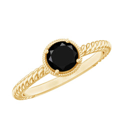 Solitaire 6MM Black Onyx Engagement Ring with Twisted Rope Design