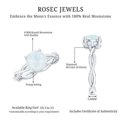 Real 0.85 Carat Moonstone and Diamond Braided Engagement Ring