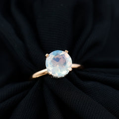 Genuine 8mm Opalescent Hidden Halo Engagement Ring with Diamond