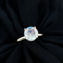 Genuine 8mm Opalescent Hidden Halo Engagement Ring with Diamond