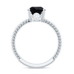 Created Black Diamond and Moissanite Teardrop Ring with Twisted Rope Band