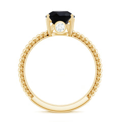 Created Black Diamond and Moissanite Teardrop Ring with Twisted Rope Band