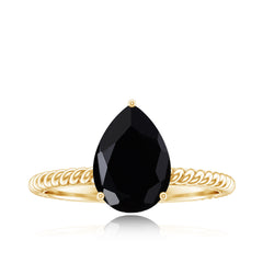 Created Black Diamond and Moissanite Teardrop Ring with Twisted Rope Band