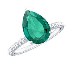 Lab Created Emerald 7X10 mm Pear Shape Engagement Ring With Hidden Moissanite