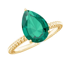 Lab Created Emerald 7X10 mm Pear Shape Engagement Ring With Hidden Moissanite