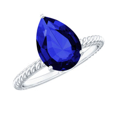 Certified 3 Carat Lab Grown Blue Sapphire Pear Shaped Engagement Ring