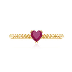 Real Half Carat Ruby Heart Promise Ring with Twisted Rope