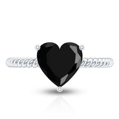 8 MM Heart Shape Created Black Diamond Solitaire Gold Rope Ring