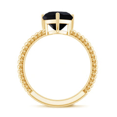 8 MM Heart Shape Created Black Diamond Solitaire Gold Rope Ring