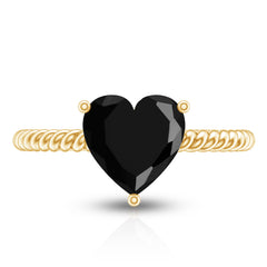 8 MM Heart Shape Created Black Diamond Solitaire Gold Rope Ring