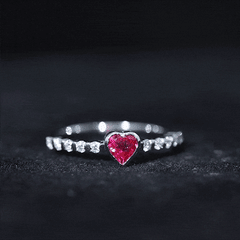 1 CT Heart Shape Created Ruby Solitaire Engagement Ring with Diamond