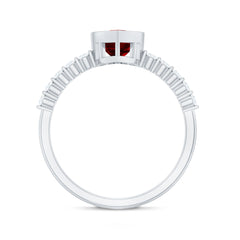 1 CT Heart Shape Created Ruby Solitaire Engagement Ring with Diamond